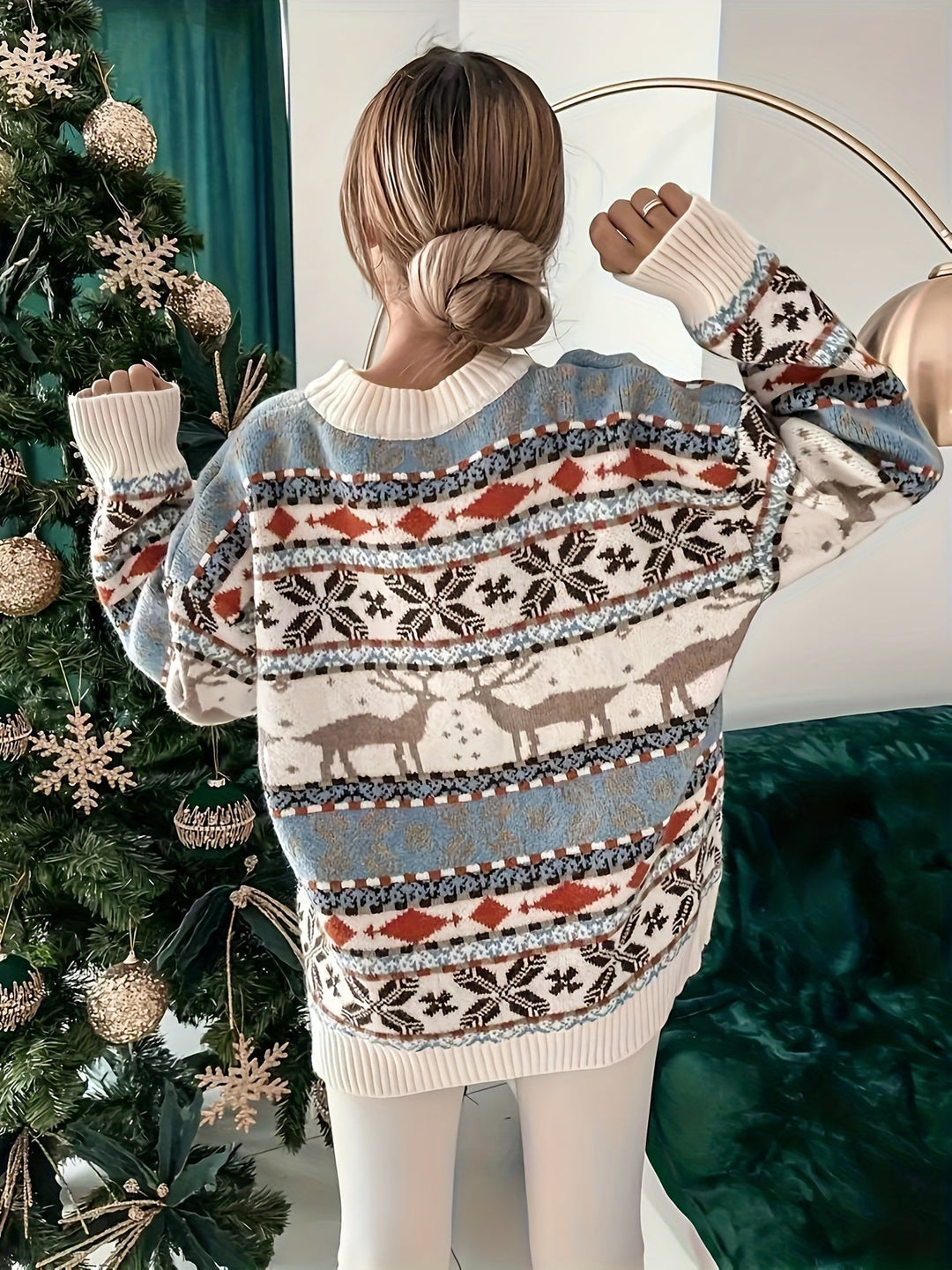 Women's Fair Isle Christmas Knit Jumper with Reindeer Pattern