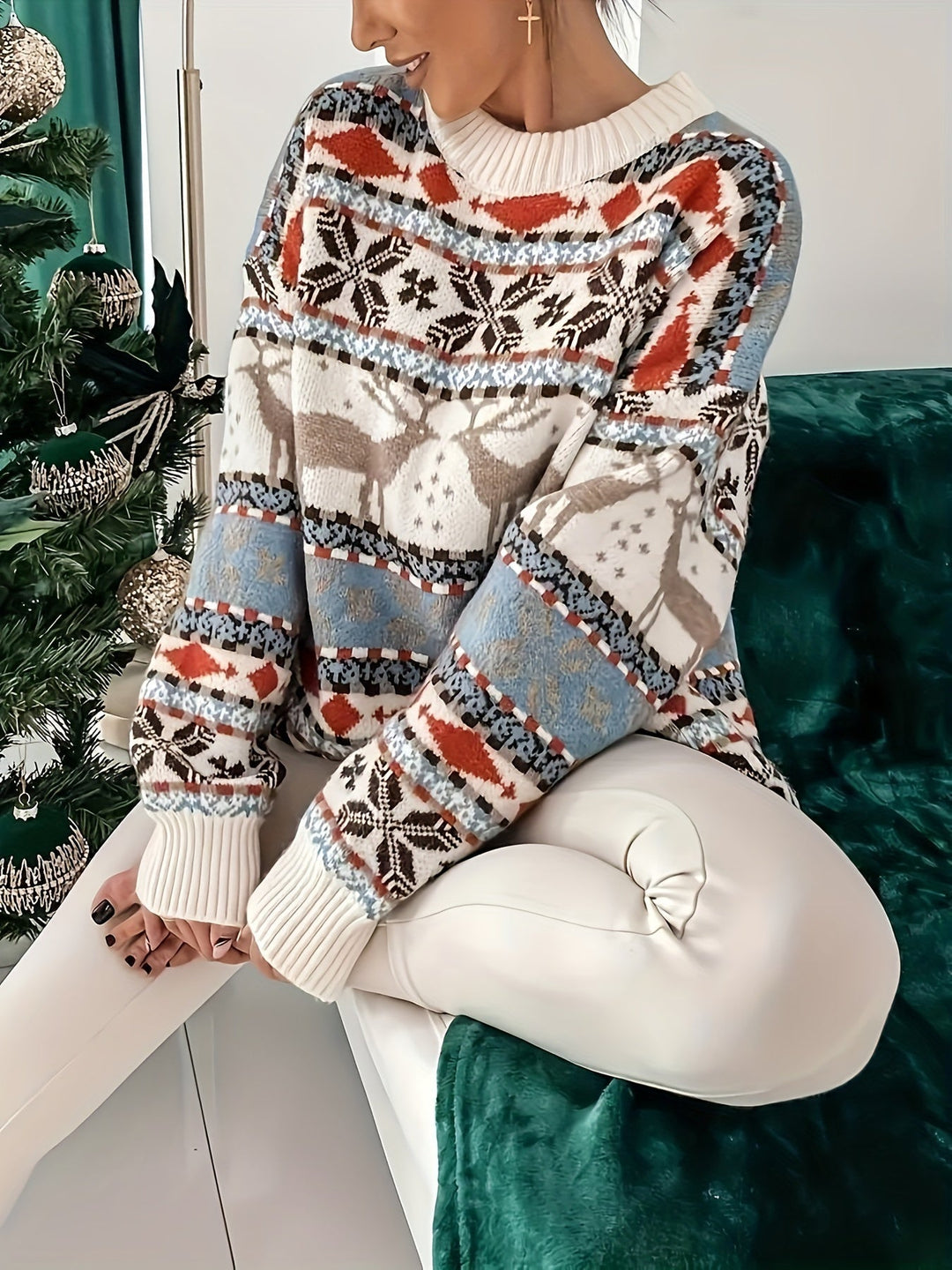 Women's Fair Isle Christmas Knit Jumper with Reindeer Pattern