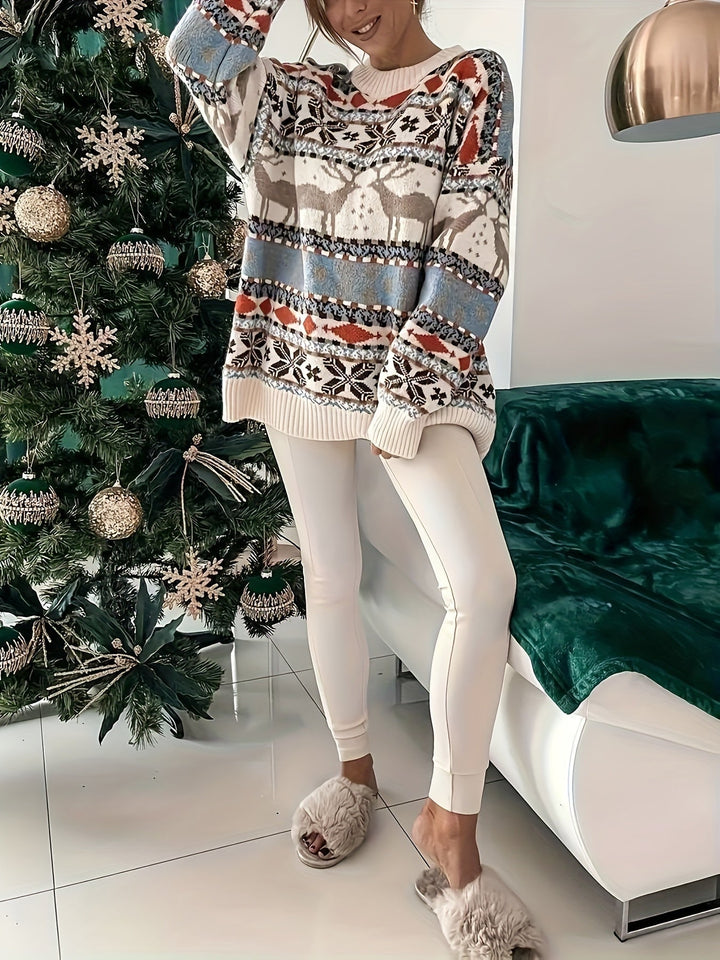 Women's Fair Isle Christmas Knit Jumper with Reindeer Pattern