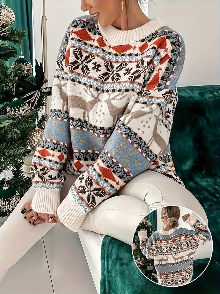 Women's Fair Isle Christmas Knit Jumper with Reindeer Pattern