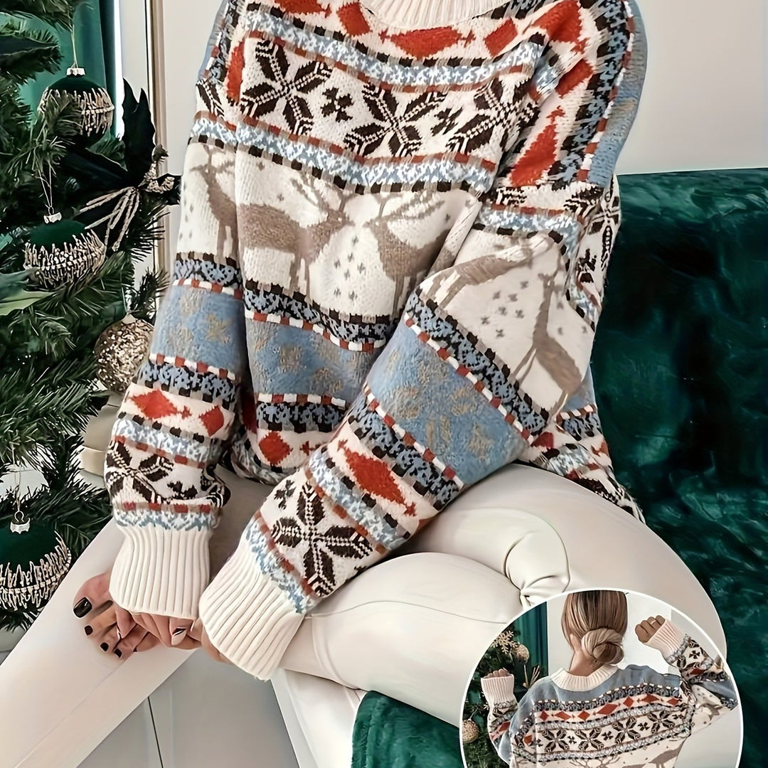 Women's Fair Isle Christmas Knit Jumper with Reindeer Pattern