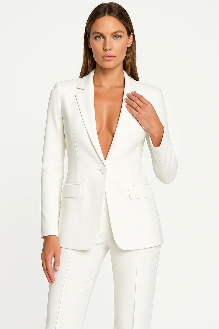 Women's Two Piece Suit Set with Tailored Blazer and Wide Leg Trousers