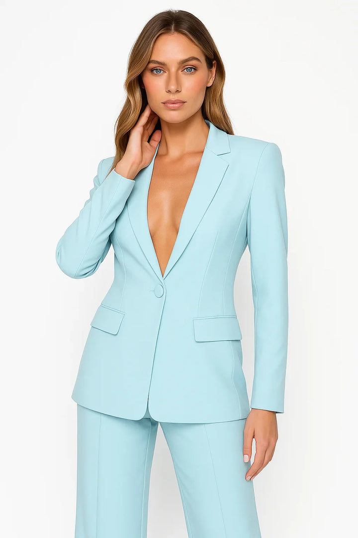 Women's Two Piece Suit Set with Tailored Blazer and Wide Leg Trousers