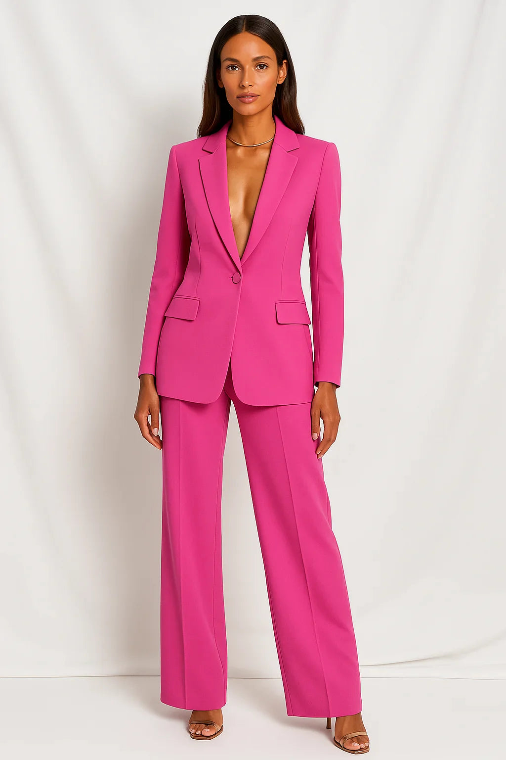 Women's Two Piece Suit Set with Tailored Blazer and Wide Leg Trousers