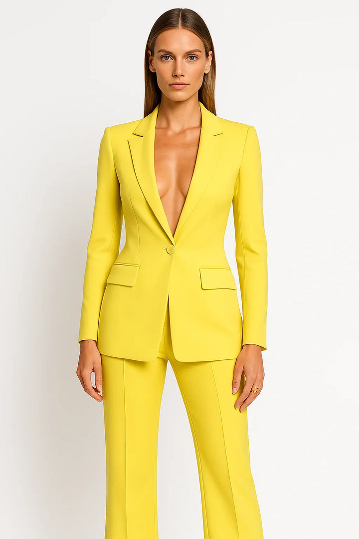Women's Two Piece Suit Set with Tailored Blazer and Wide Leg Trousers