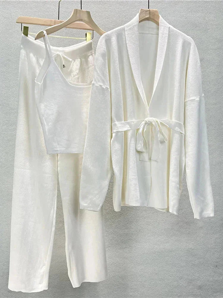 Women's Co Ord Set with Belted Cardigan and Knit Trousers