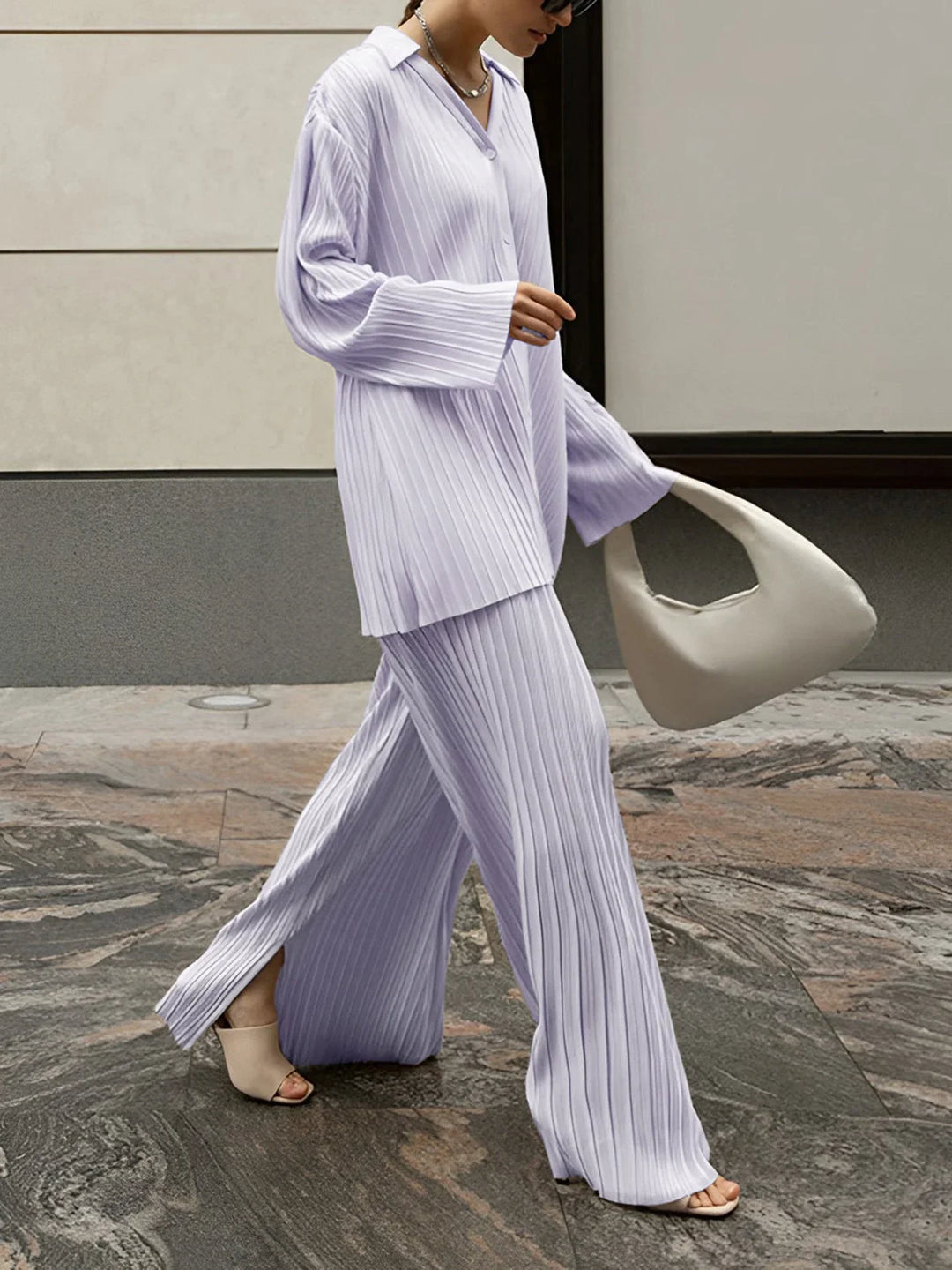 Women's Pleated Co-Ord Set with Wide Leg Trousers