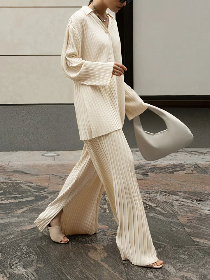 Women's Pleated Co-Ord Set with Wide Leg Trousers