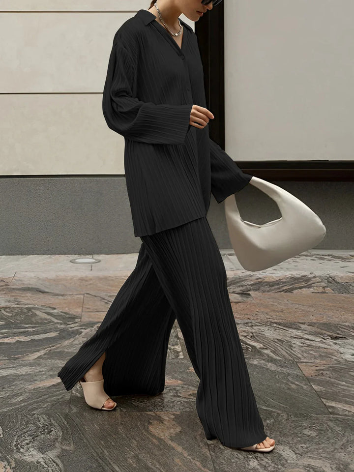 Women's Pleated Co-Ord Set with Wide Leg Trousers