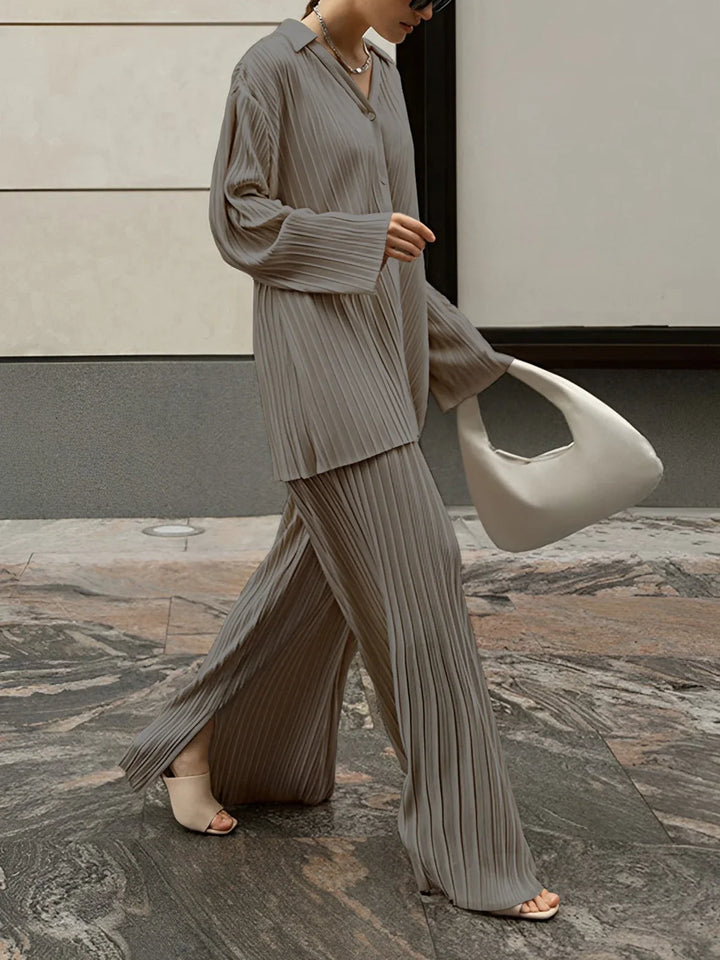 Women's Pleated Co-Ord Set with Wide Leg Trousers