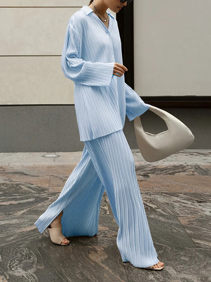 Women's Pleated Co-Ord Set with Wide Leg Trousers