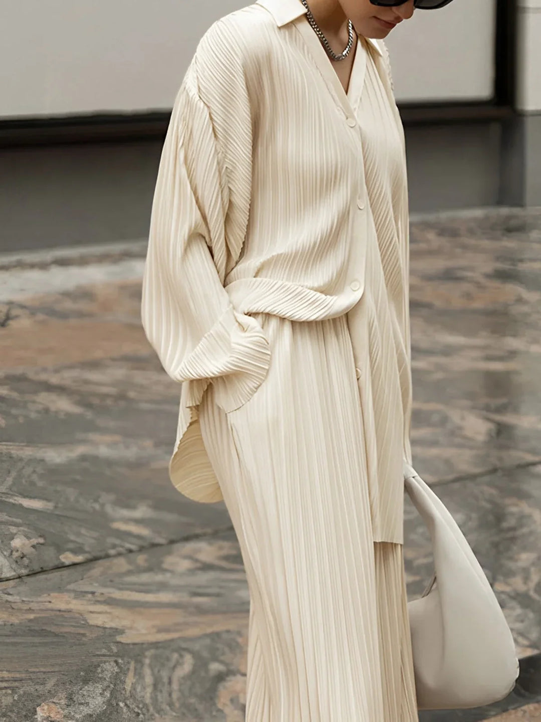 Women's Pleated Co-Ord Set with Wide Leg Trousers