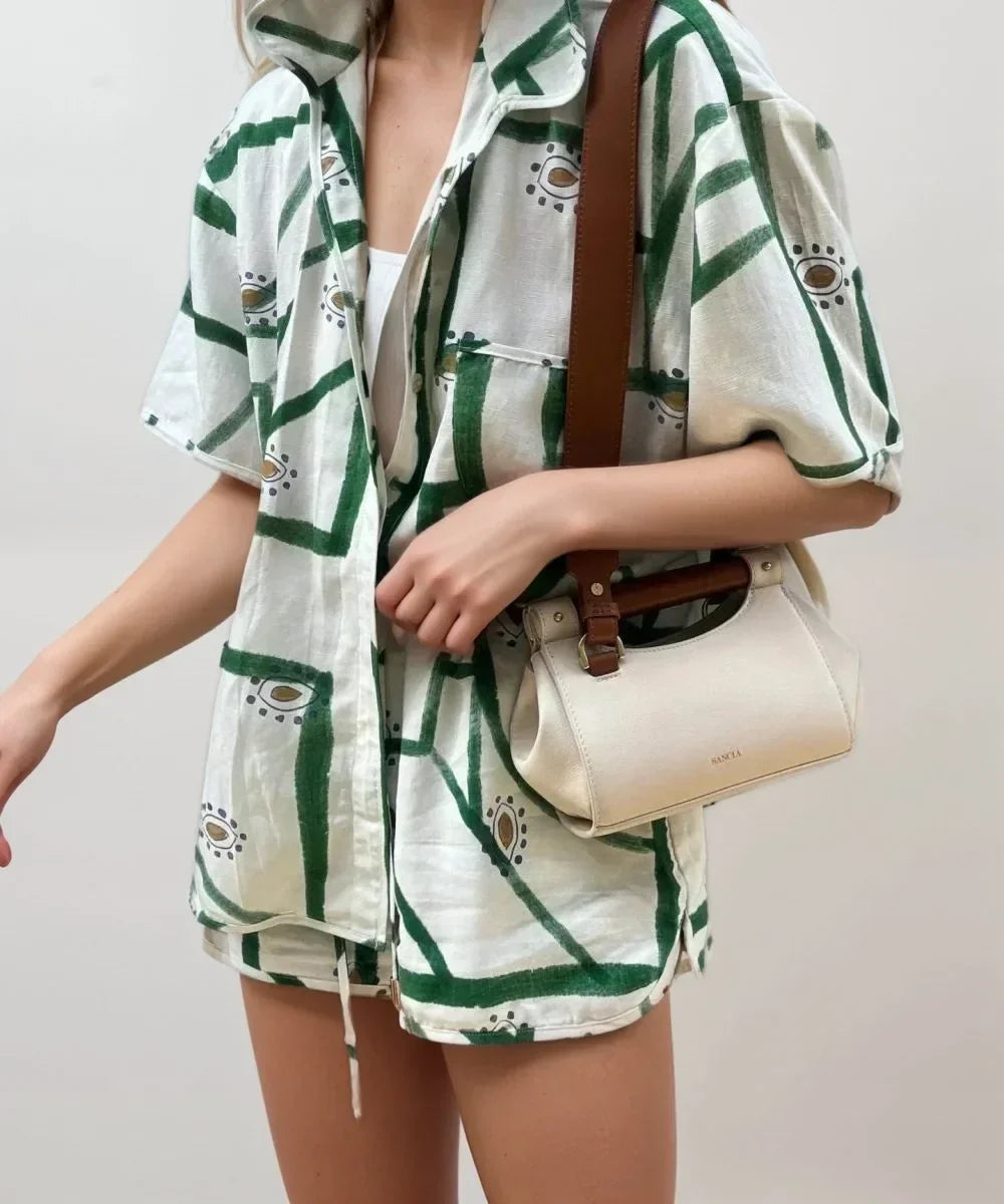 Women's Co Ord Set with Short Sleeve Shirt and Shorts