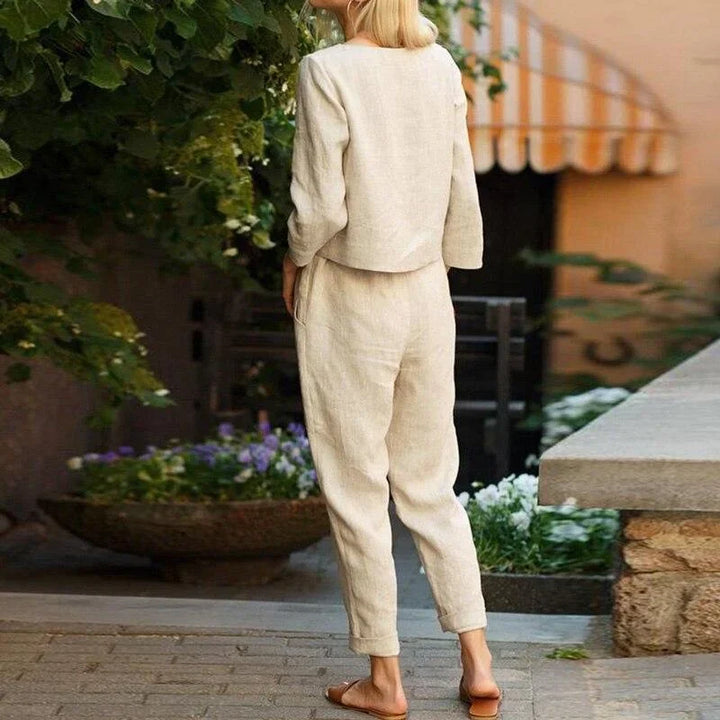 Women's Lounge Set with Long Sleeve Top and Tapered Trousers