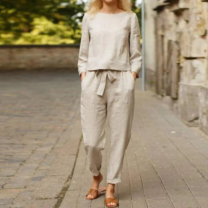 Women's Lounge Set with Long Sleeve Top and Tapered Trousers