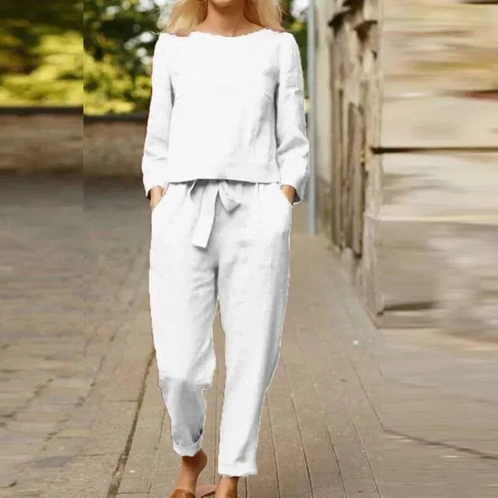 Women's Lounge Set with Long Sleeve Top and Tapered Trousers