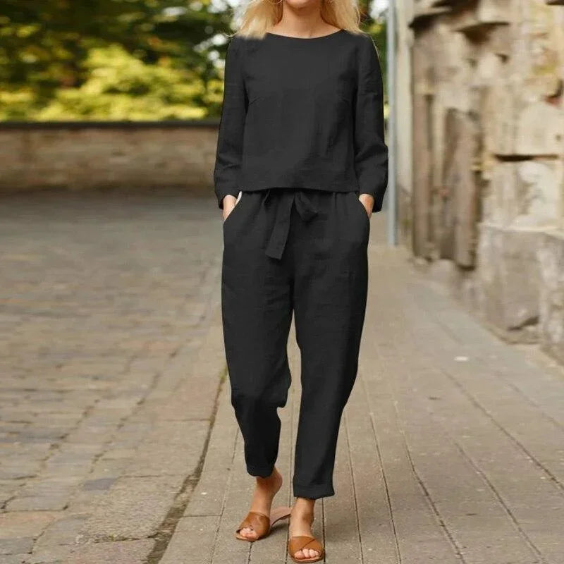 Women's Lounge Set with Long Sleeve Top and Tapered Trousers