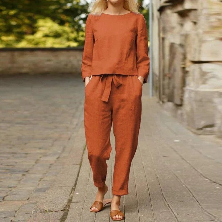 Women's Lounge Set with Long Sleeve Top and Tapered Trousers