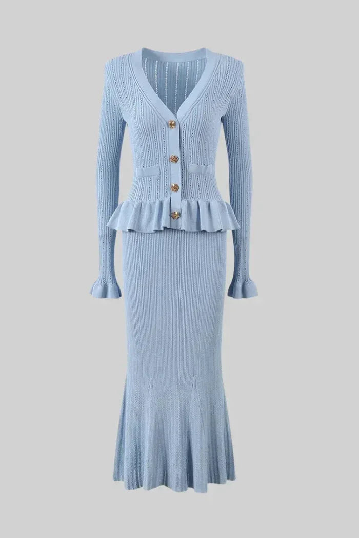 Women's Co Ord Set with Cardigan and Midi Skirt