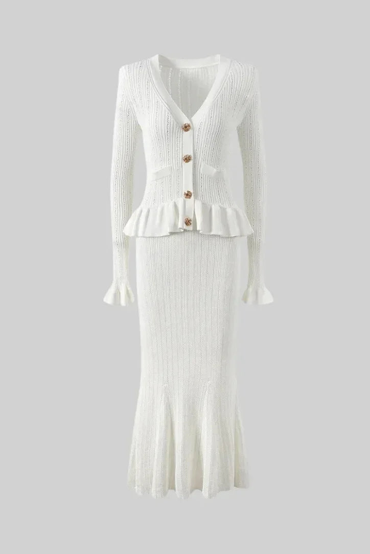 Women's Co Ord Set with Cardigan and Midi Skirt