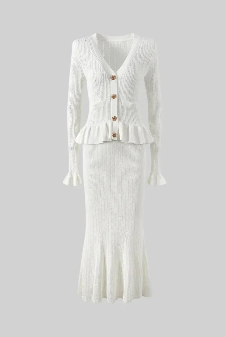 Women's Co Ord Set with Cardigan and Midi Skirt