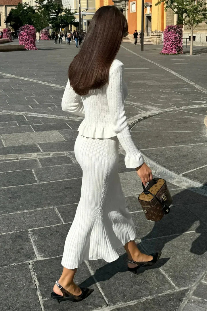 Women's Co Ord Set with Cardigan and Midi Skirt