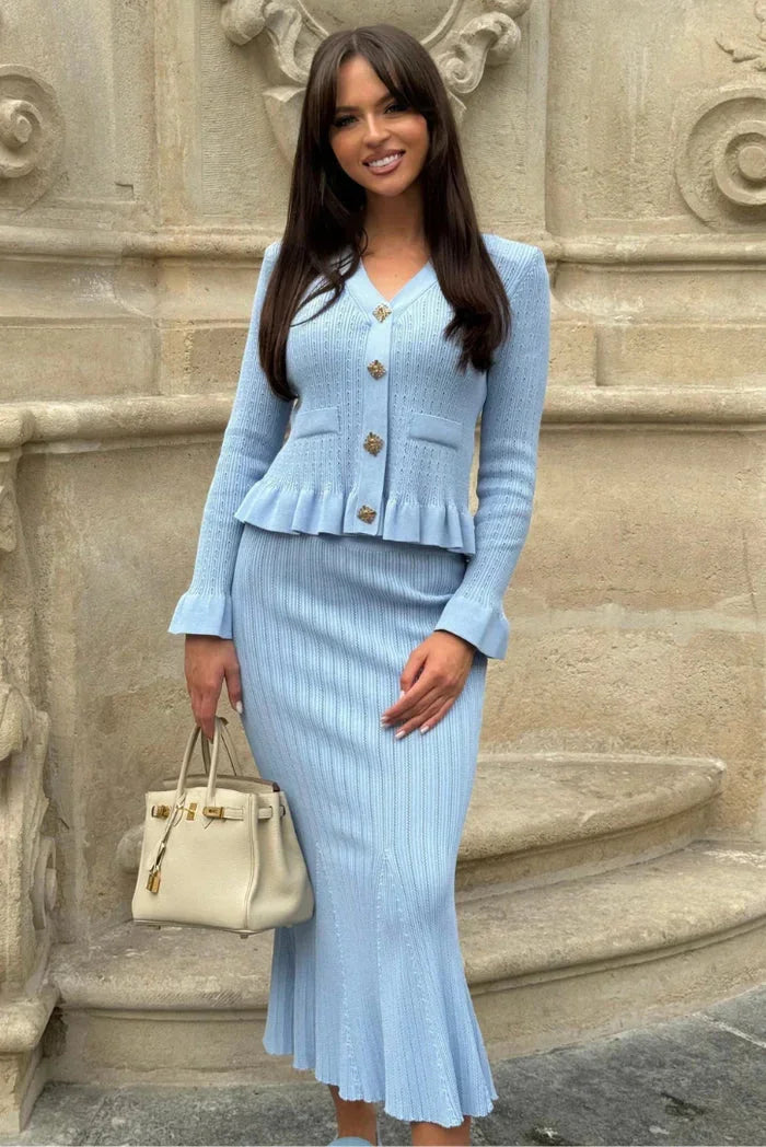 Women's Co Ord Set with Cardigan and Midi Skirt