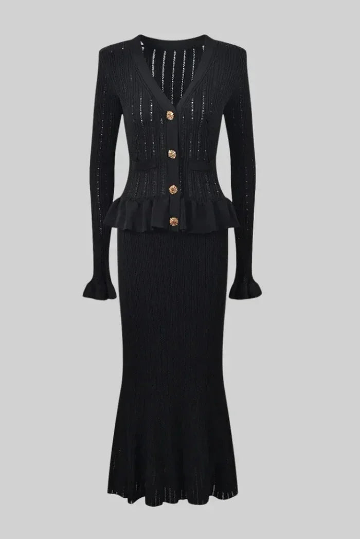 Women's Co Ord Set with Cardigan and Midi Skirt