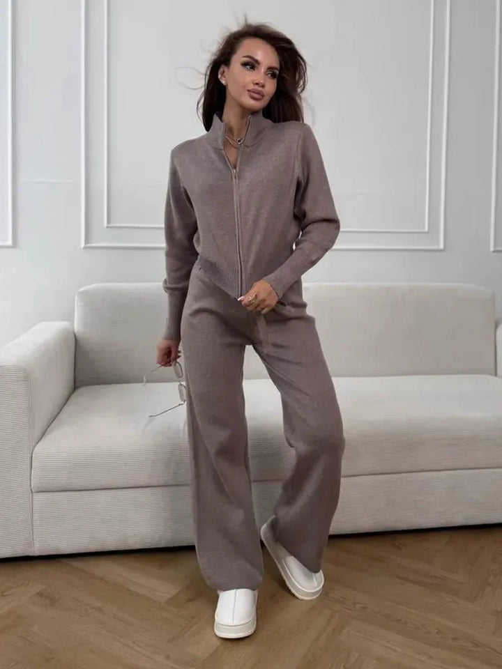Women's Knit Co Ord Set with Cardigan and Wide Leg Trousers