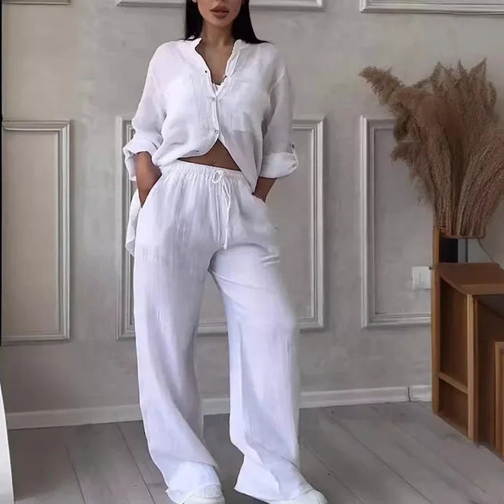 Women's Two Piece Co-Ord Set with Relaxed Shirt and Wide Leg Trousers