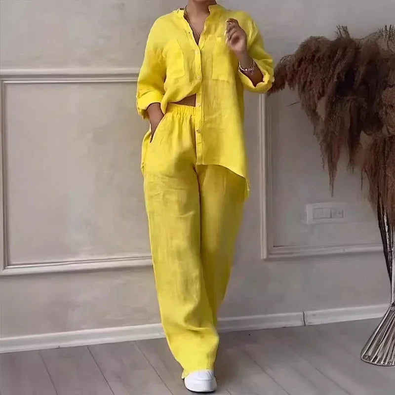 Women's Two Piece Co-Ord Set with Relaxed Shirt and Wide Leg Trousers
