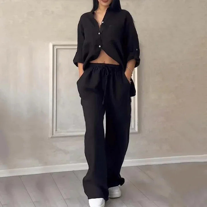 Women's Two Piece Co-Ord Set with Relaxed Shirt and Wide Leg Trousers
