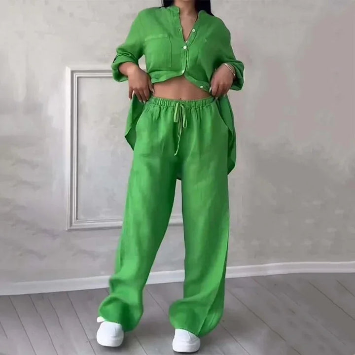 Women's Two Piece Co-Ord Set with Relaxed Shirt and Wide Leg Trousers