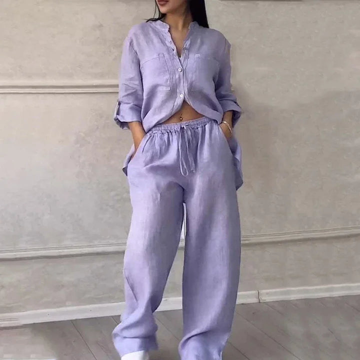Women's Two Piece Co-Ord Set with Relaxed Shirt and Wide Leg Trousers