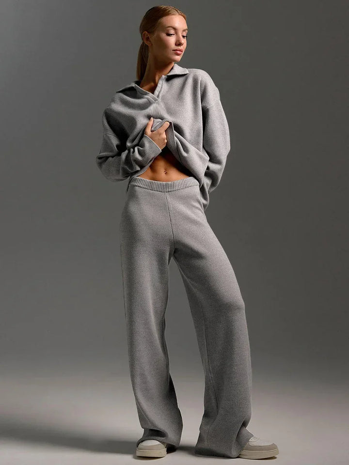 Women's Trouser Set with Shirt Top and Wide Leg Trousers