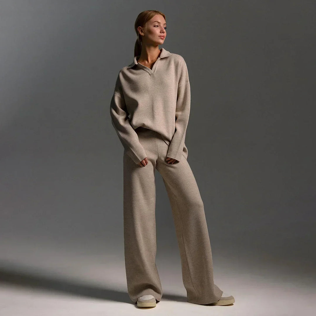 Women's Trouser Set with Shirt Top and Wide Leg Trousers