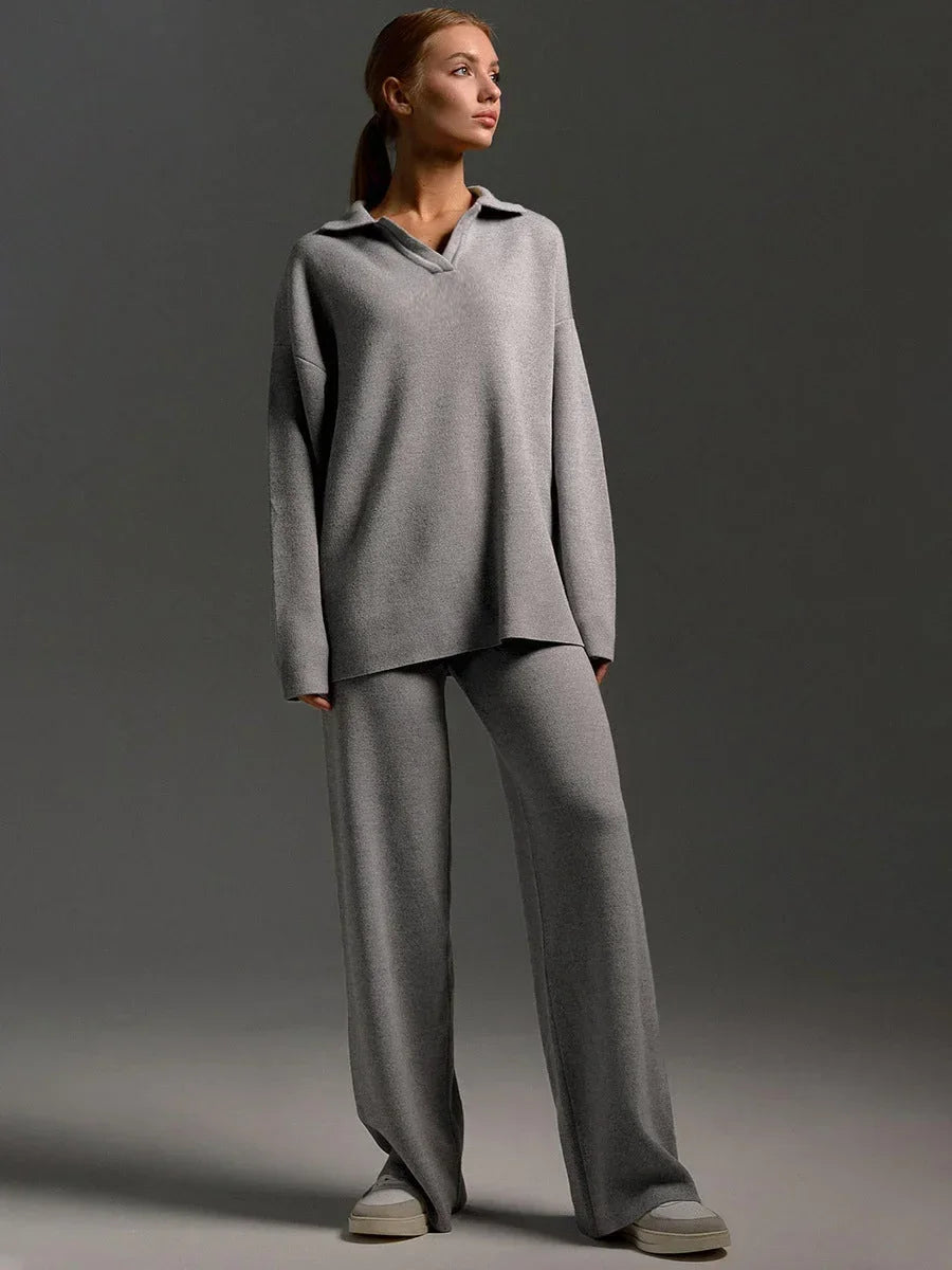 Women's Trouser Set with Shirt Top and Wide Leg Trousers