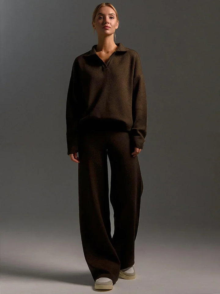 Women's Trouser Set with Shirt Top and Wide Leg Trousers