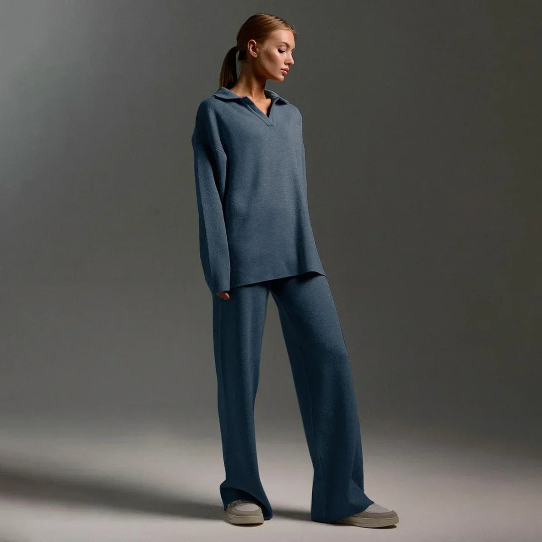 Women's Trouser Set with Shirt Top and Wide Leg Trousers
