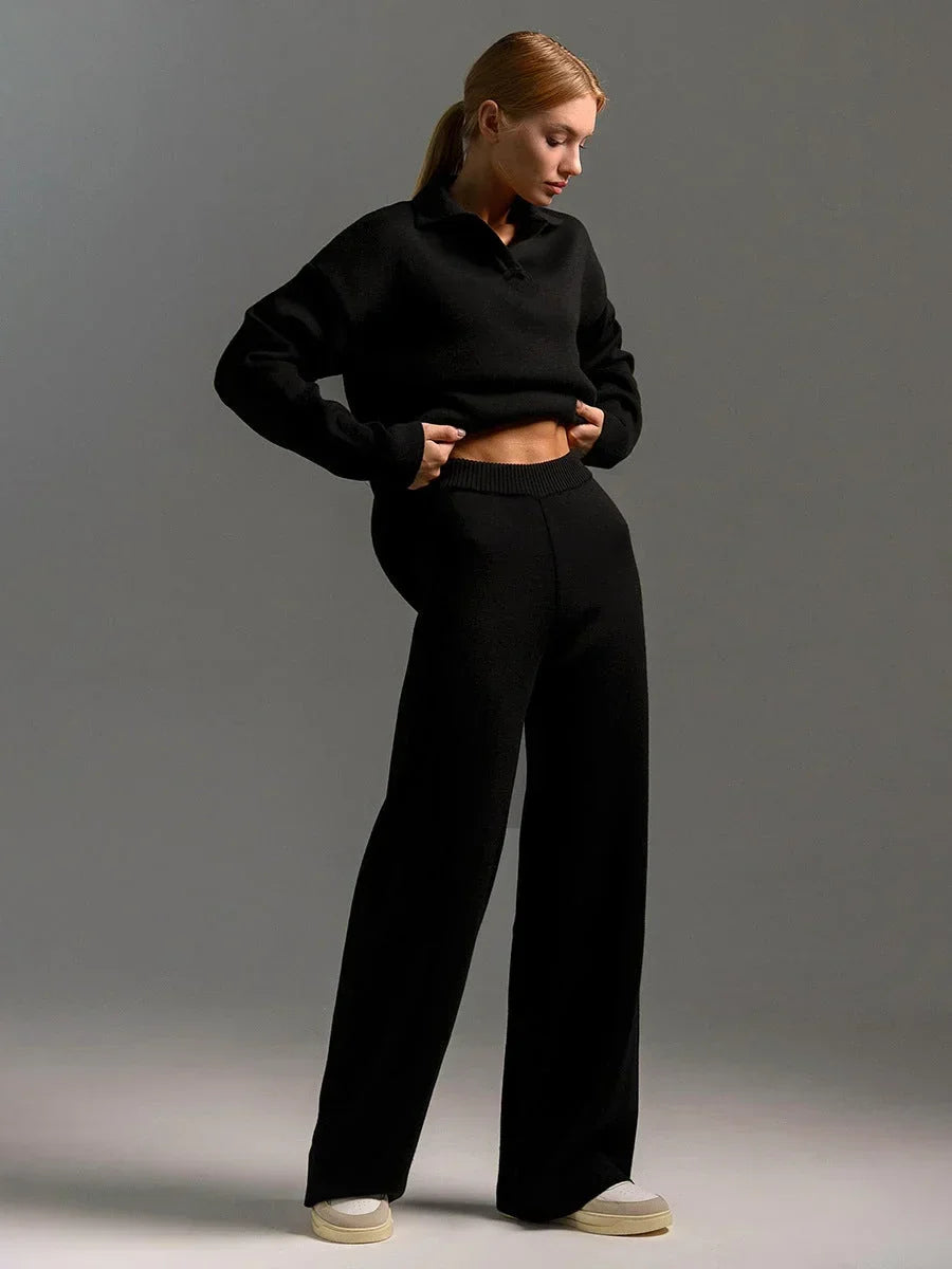 Women's Trouser Set with Shirt Top and Wide Leg Trousers
