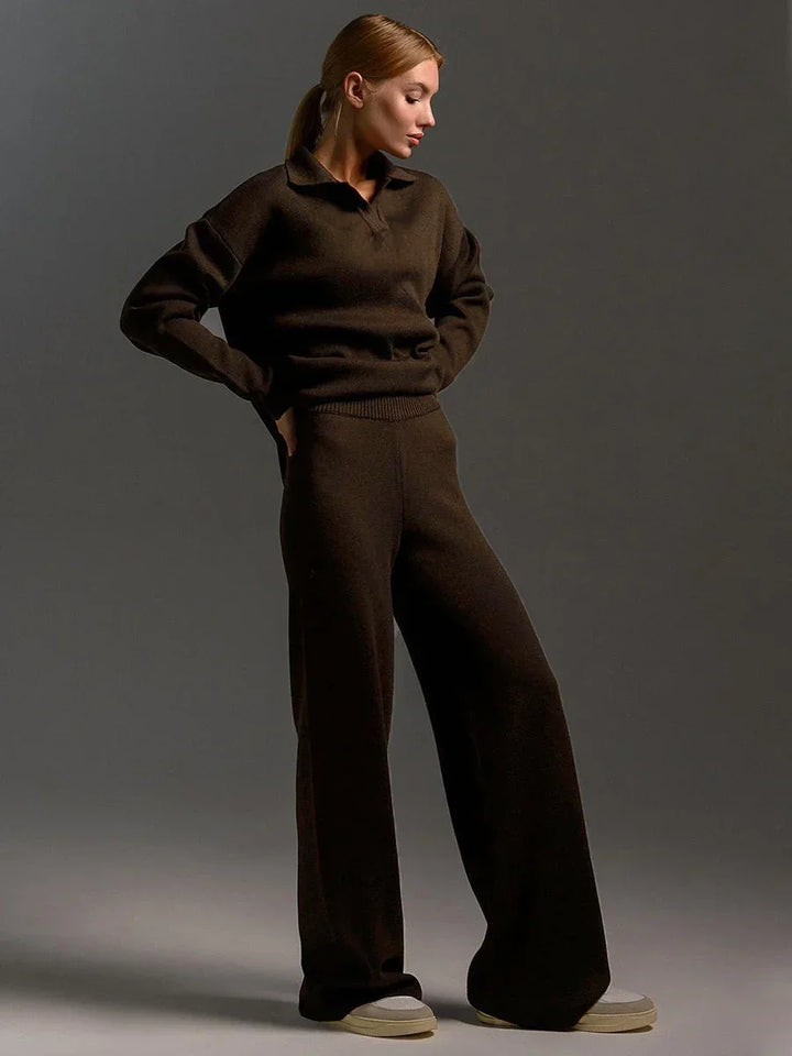 Women's Trouser Set with Shirt Top and Wide Leg Trousers