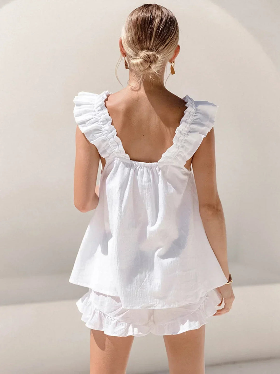 Women's Two Piece Co-Ord Set with Ruffle Top and Shorts