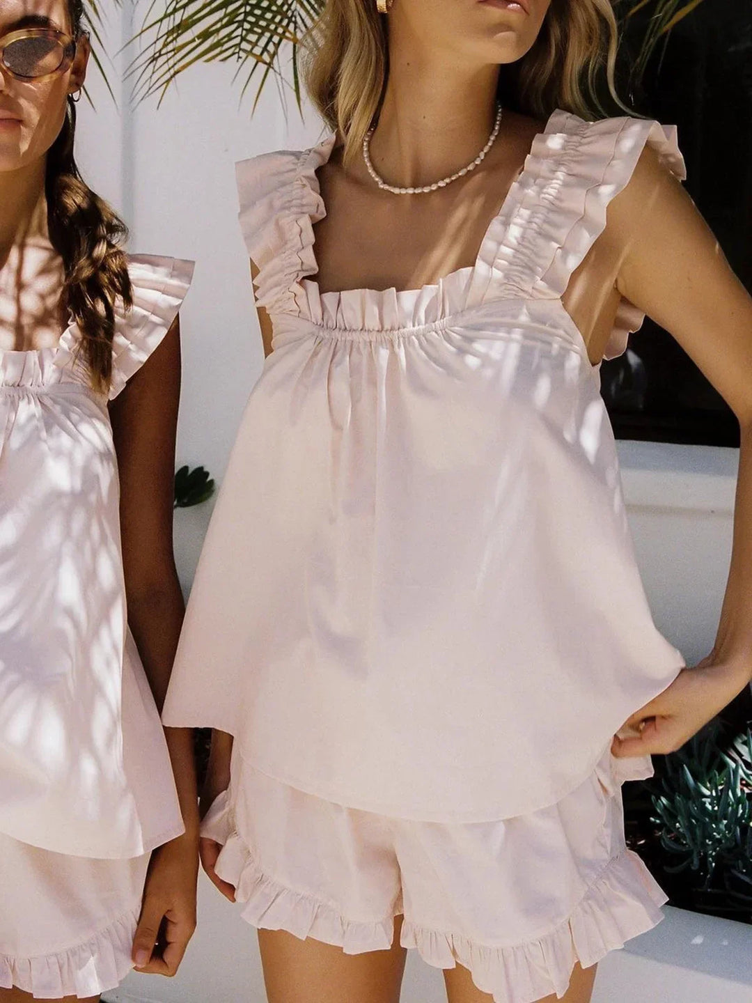 Women's Two Piece Co-Ord Set with Ruffle Top and Shorts
