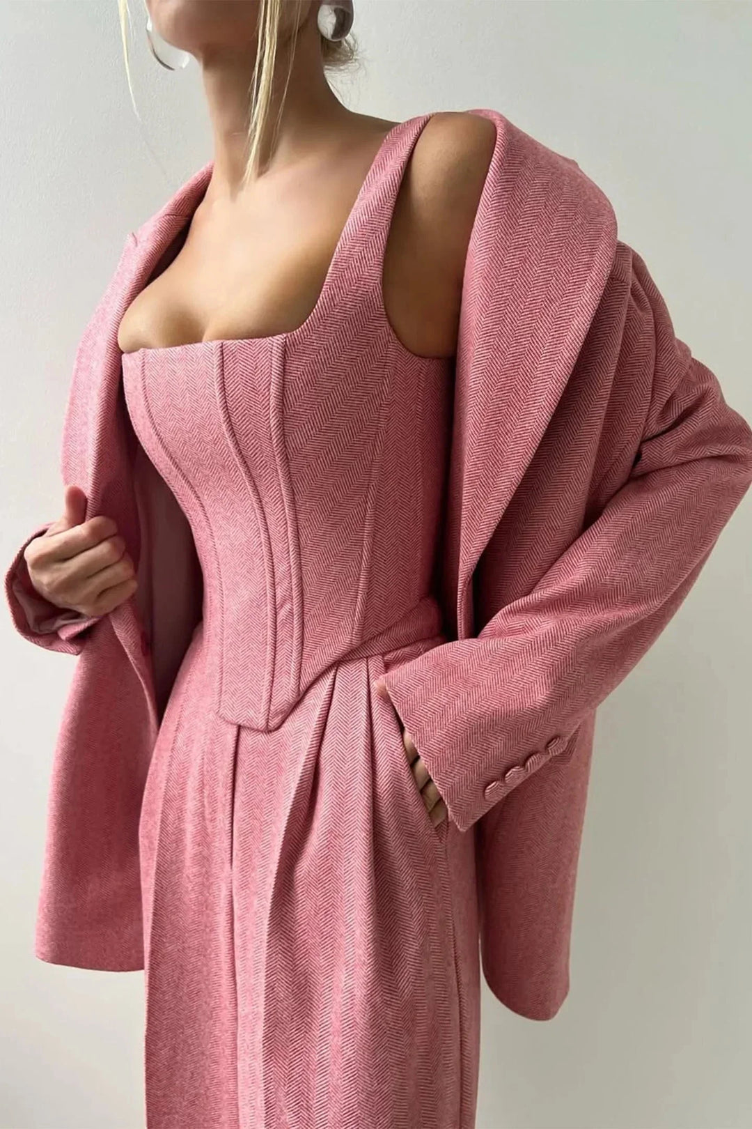 Women's Three Piece Suit Set with Tailored Blazer and Wide Leg Trousers