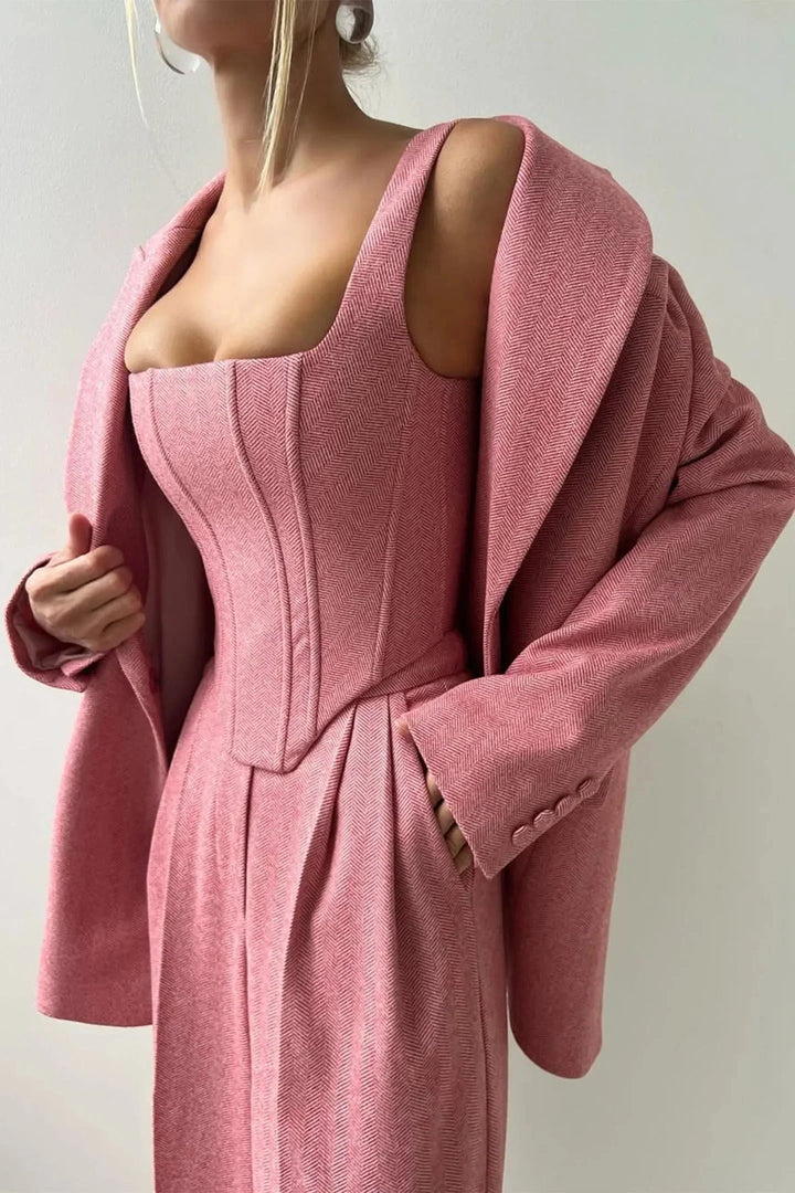 Women's Three Piece Suit Set with Tailored Blazer and Wide Leg Trousers