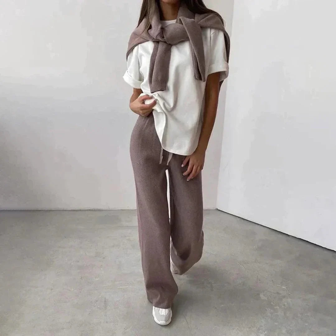 Women's Knit Co Ord Set with High Neck Top and Trousers