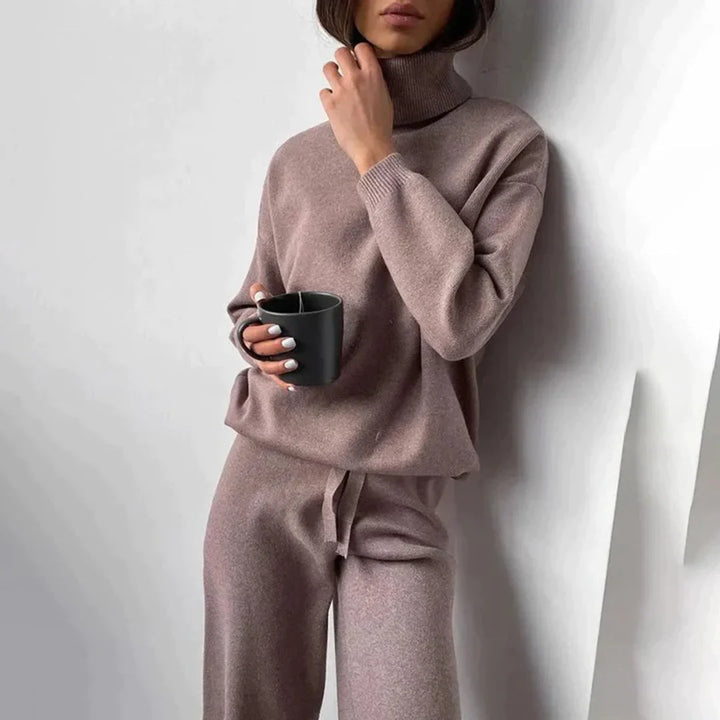Women's Knit Co Ord Set with High Neck Top and Trousers