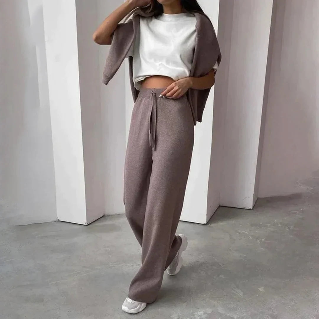Women's Knit Co Ord Set with High Neck Top and Trousers