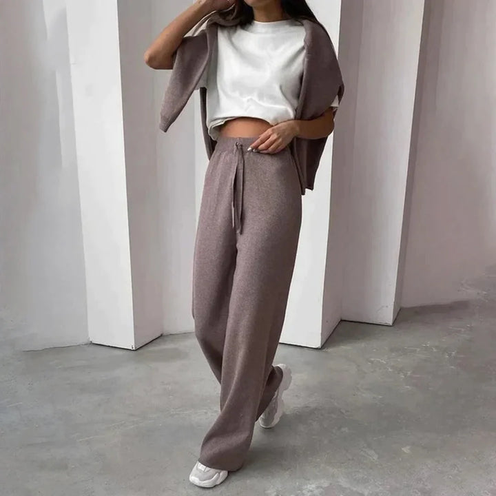 Women's Knit Co Ord Set with High Neck Top and Trousers