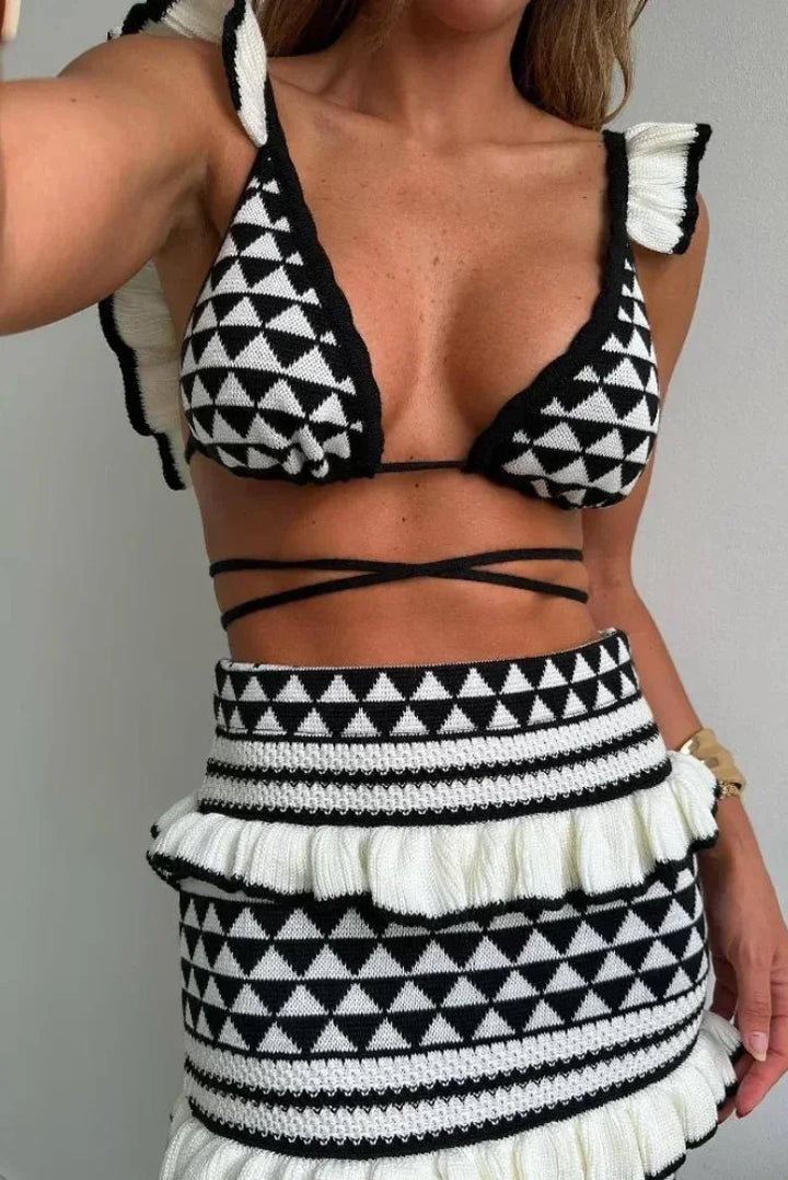 Women's Crochet Co Ord Set with Bralette Top and Maxi Skirt